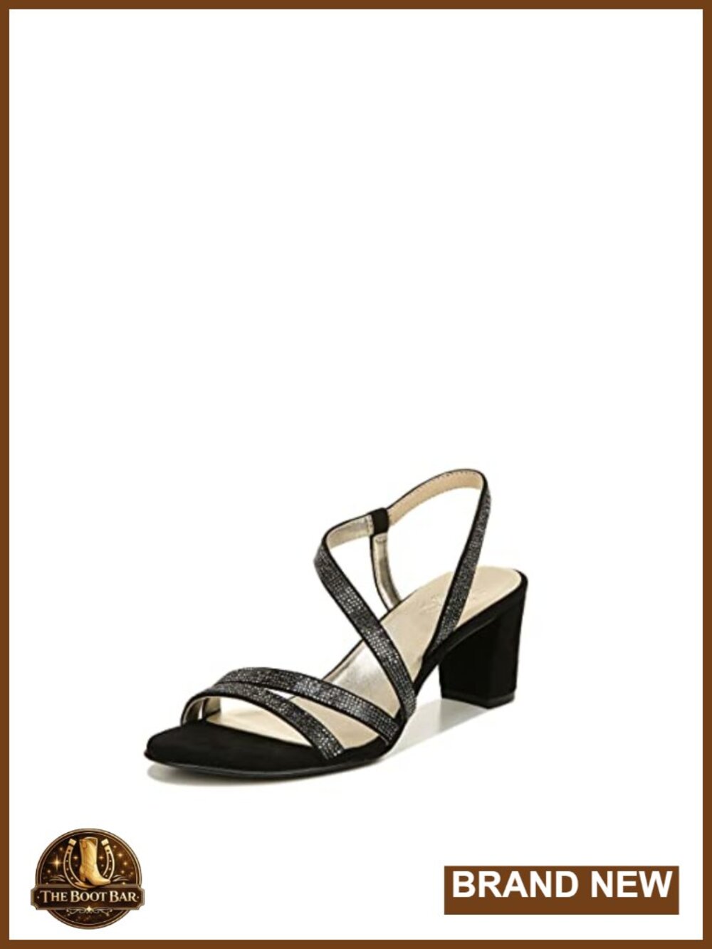 Womens Embellished Heeled Dress Sandals Leather Slingback Block Heel